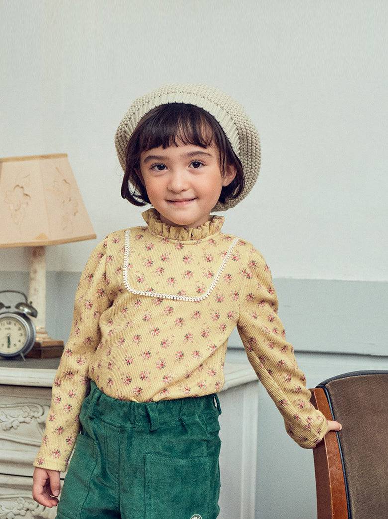 Roa Ruffled Neck Floral Print Ribbed T-Shirt-T-Shirt - Kids-ToTo Heros-ToTo Heros l Premium Children&#x27;s Clothing
