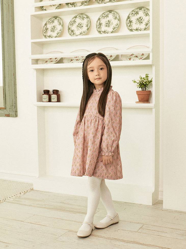 Rose Ruffled Neck Floral Print Dress-Dress - Kids-ToTo Heros-ToTo Heros l Premium Children&#x27;s Clothing