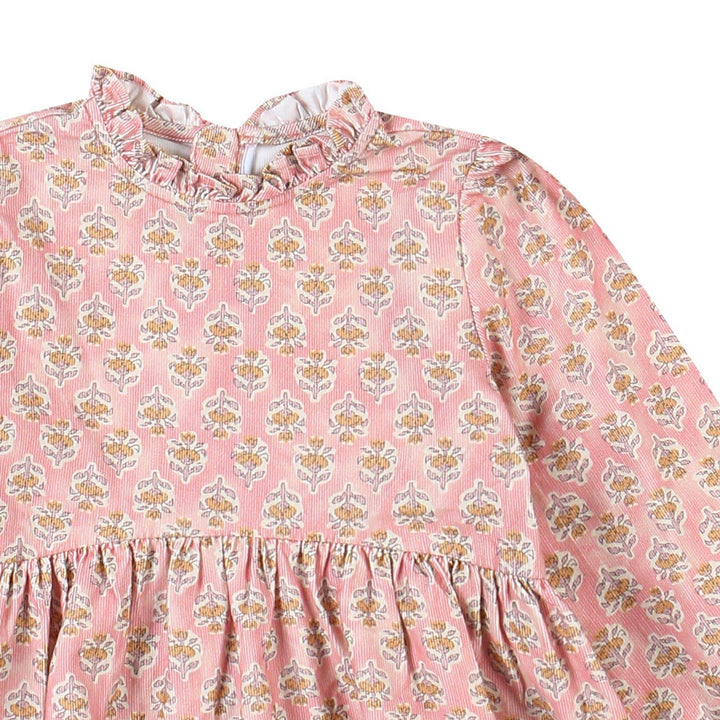 Rose Ruffled Neck Floral Print Dress-Dress - Kids-ToTo Heros-ToTo Heros l Premium Children&#x27;s Clothing