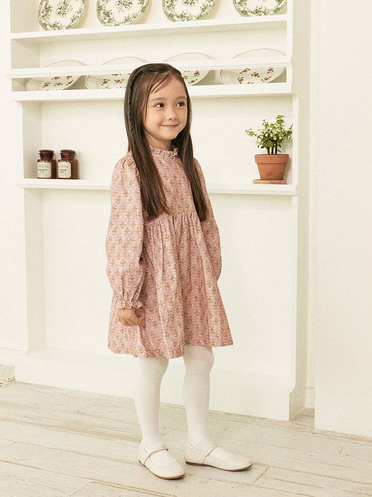 Rose Ruffled Neck Floral Print Dress-Dress - Kids-ToTo Heros-ToTo Heros l Premium Children&#x27;s Clothing