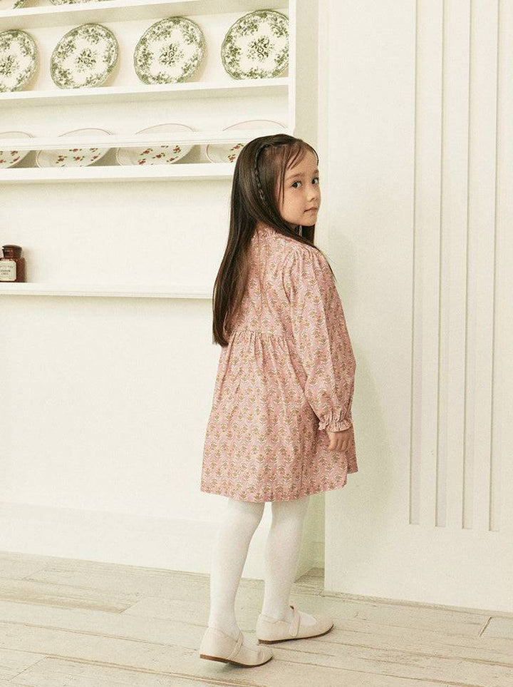 Rose Ruffled Neck Floral Print Dress-Dress - Kids-ToTo Heros-ToTo Heros l Premium Children&#x27;s Clothing