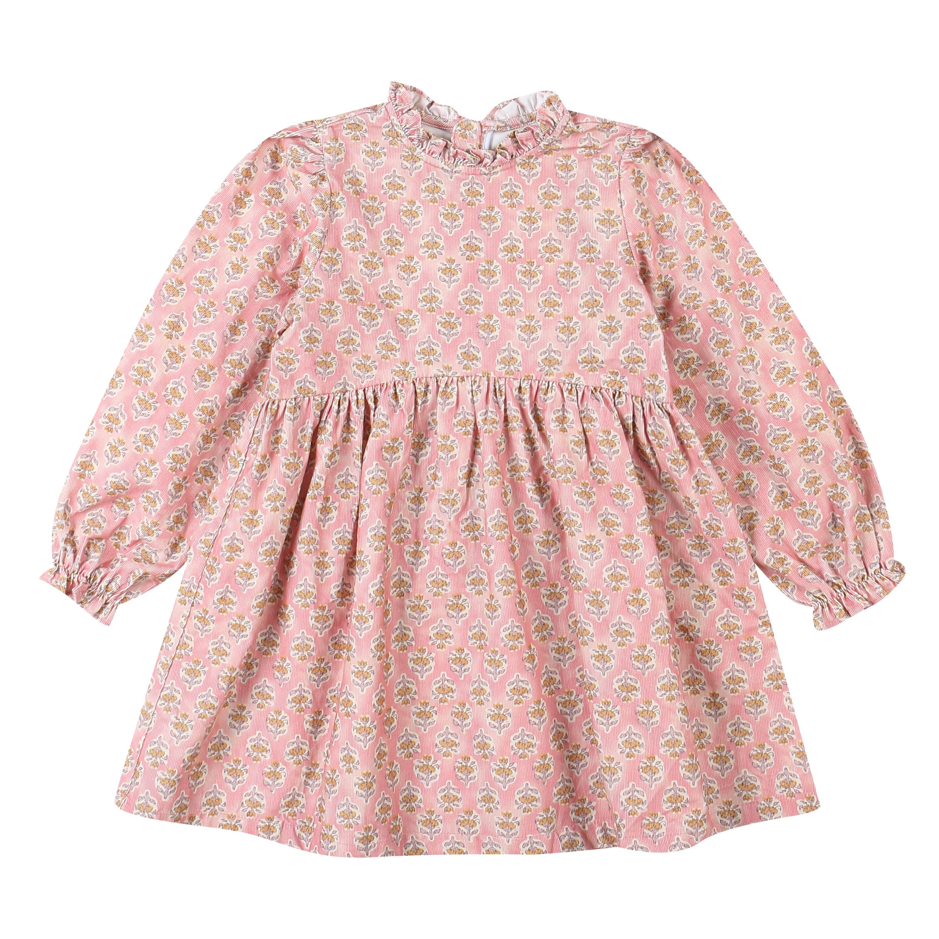 Rose Ruffled Neck Floral Print Dress-Dress - Kids-ToTo Heros-ToTo Heros l Premium Children&#x27;s Clothing