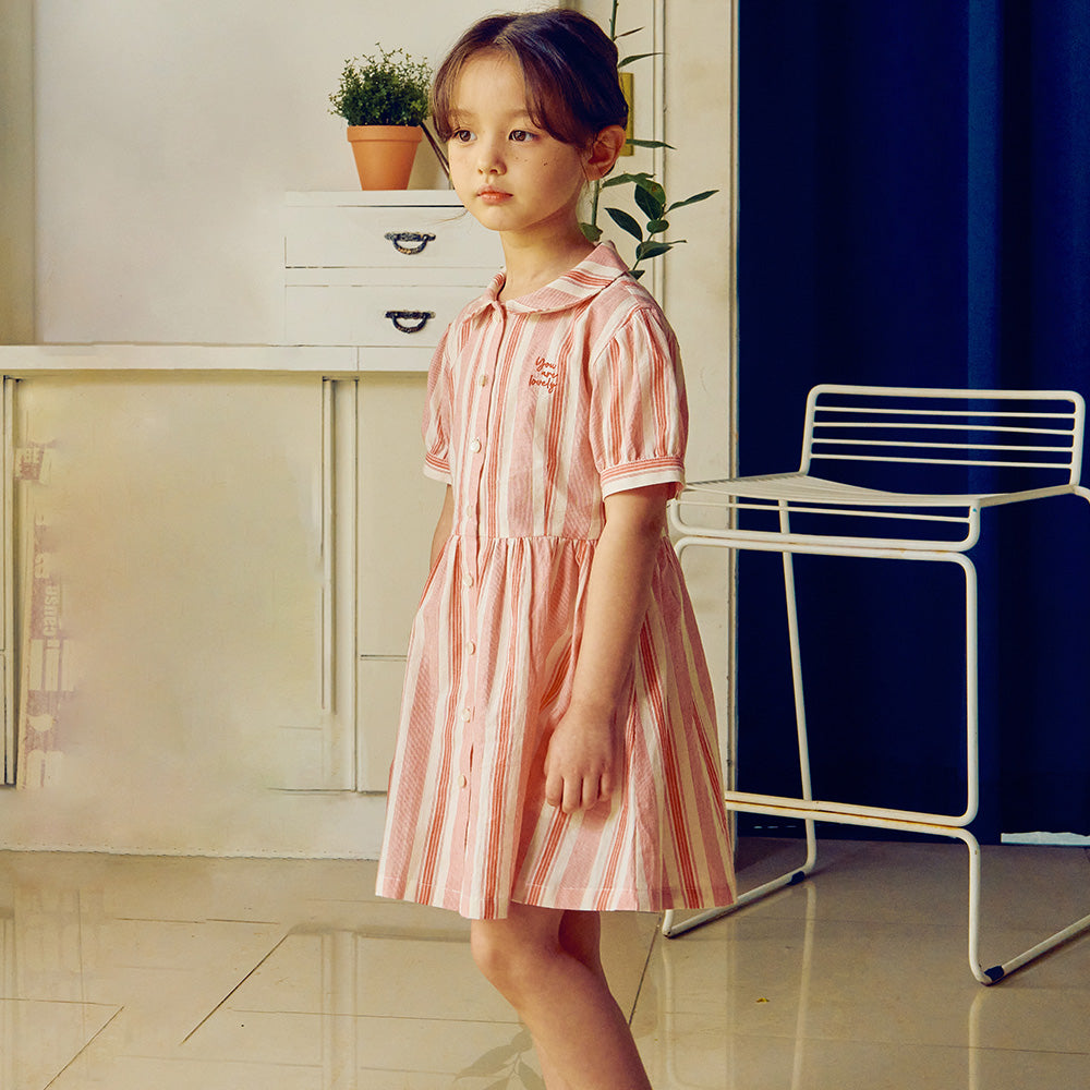 Sally Striped Round Collar Balloon Sleeve Summer Shirt Dress-Dress - Kids-ToTo Heros-