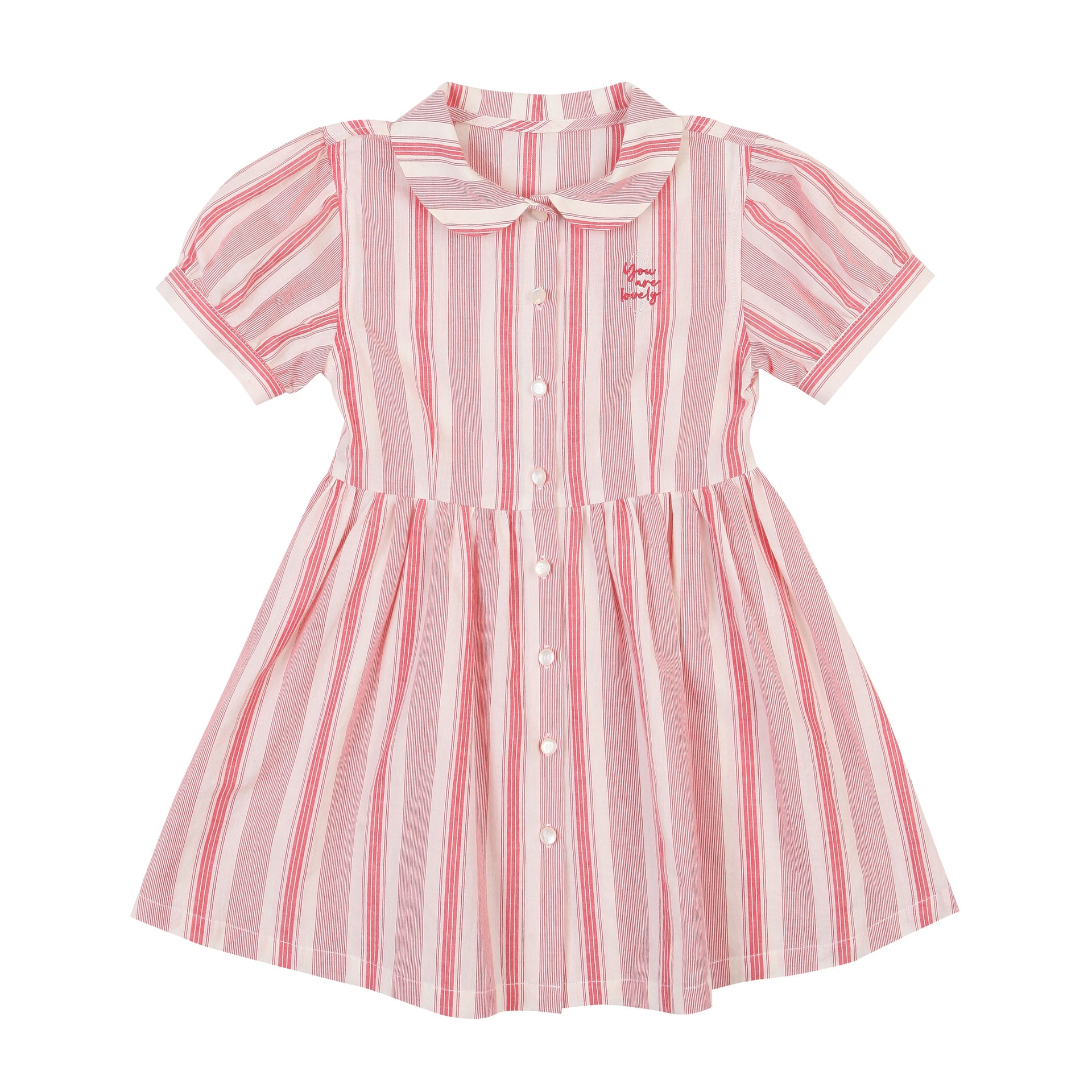 Sally Striped Round Collar Balloon Sleeve Summer Shirt Dress-Dress - Kids-ToTo Heros-