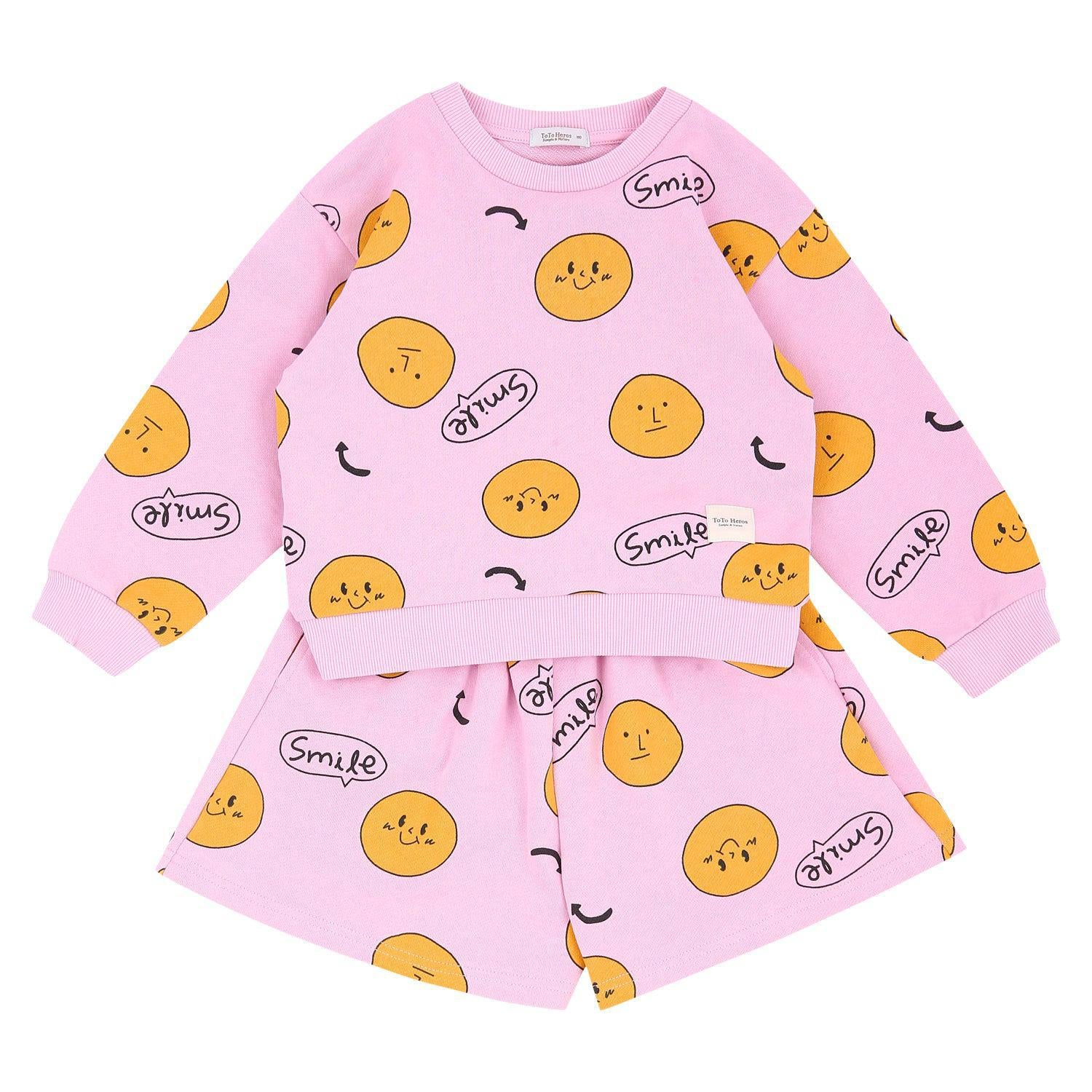 Smile Print Sweatshirt & Sweatshorts Set-Top & Pant Set - Kids-ToTo Heros-ToTo Heros l Premium Children&#x27;s Clothing