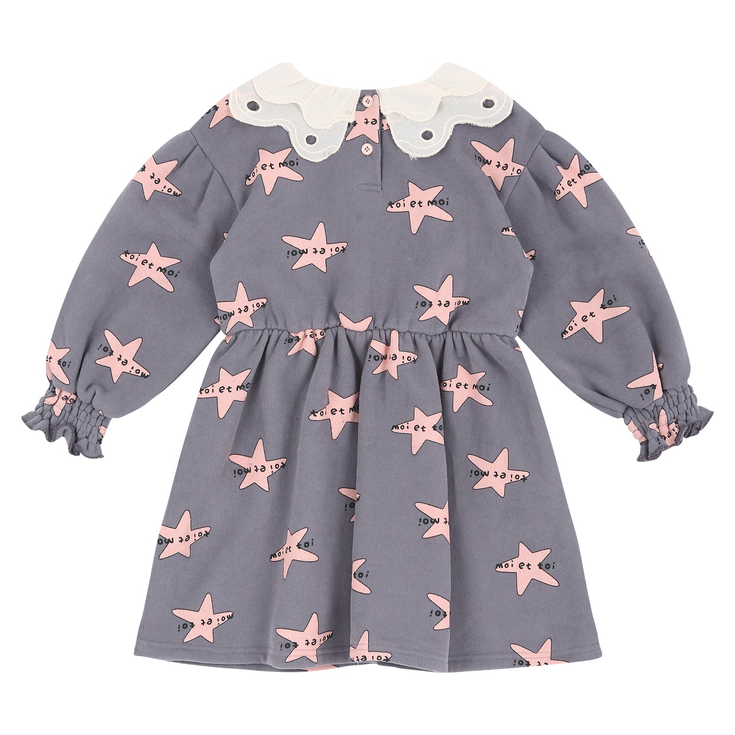 Star Pattern Wide Collar Smocked Cuff Fleeced Dress-Dress - Kids-ToTo Heros-ToTo Heros l Premium Children&#x27;s Clothing