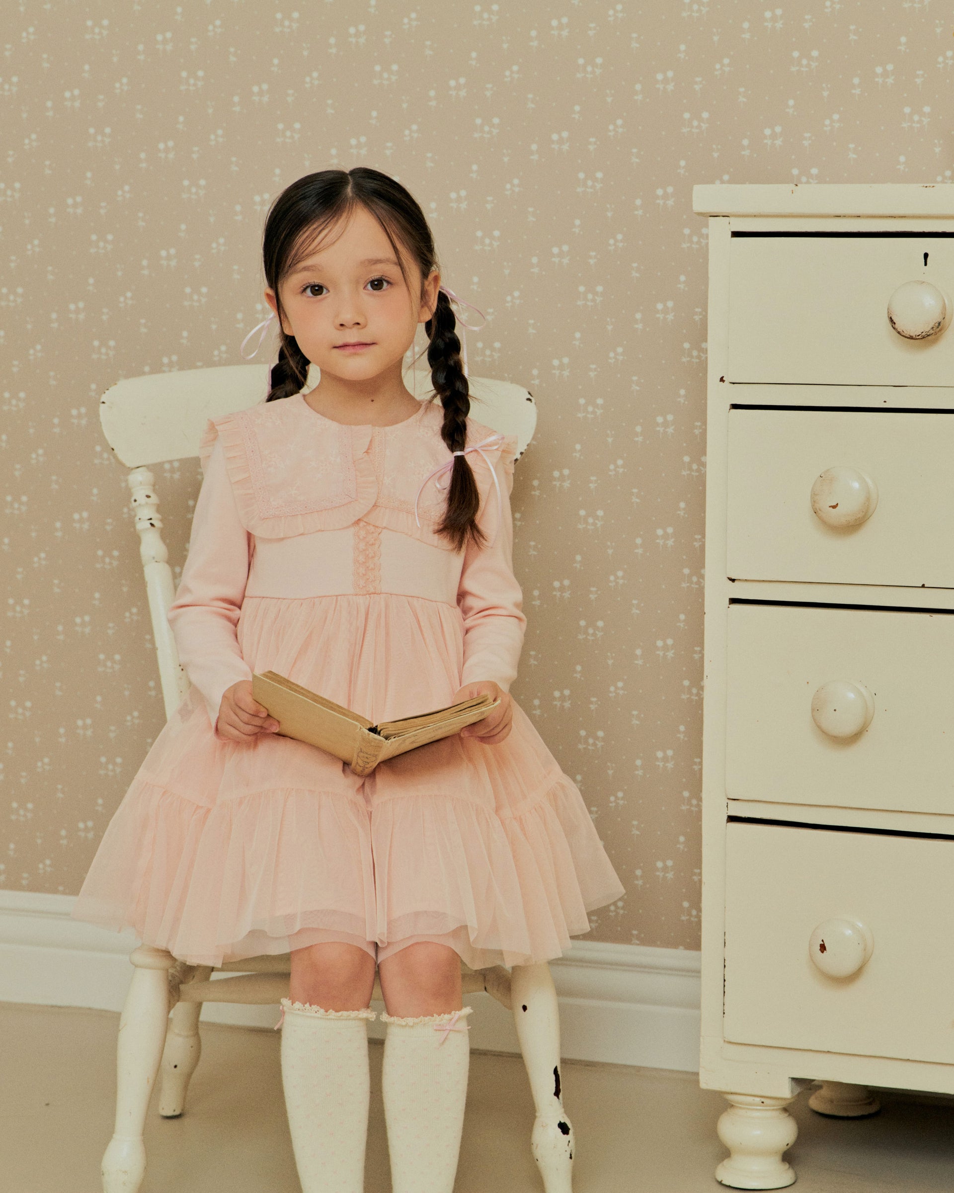 Katy Square-Collar Lace Tiered Dress