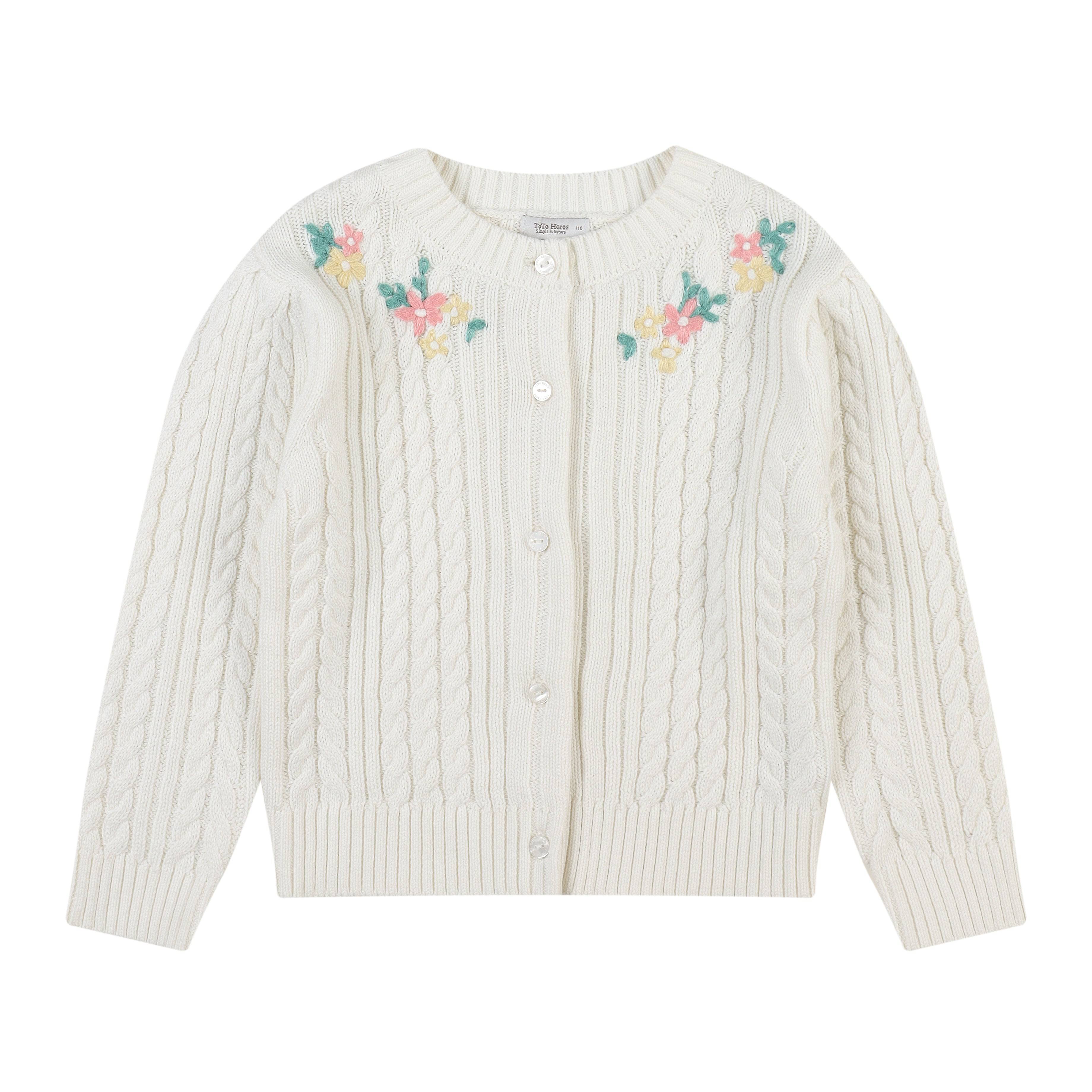 Rose Floral Embroidery Twist Cardigan - ToTo Heros l Premium Children's Clothing