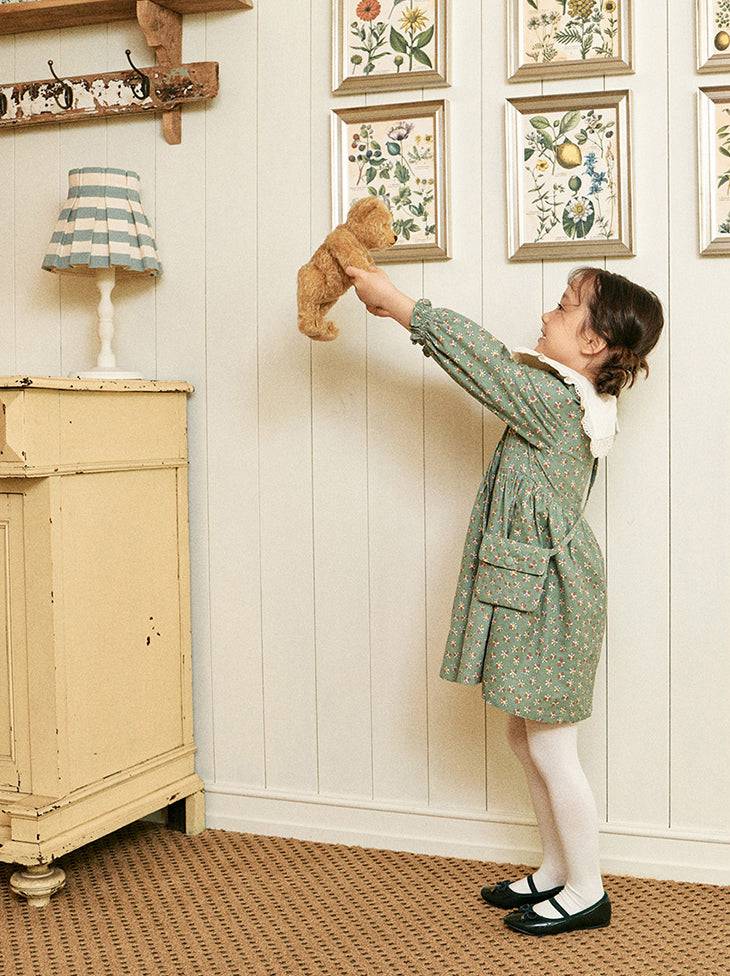 Tiana Floral Print Corduroy Dress with Mini Bag-Dress - Kids-ToTo Heros-ToTo Heros l Premium Children&#x27;s Clothing