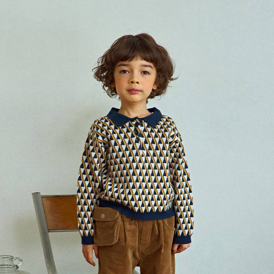 Triangle Pattern Collared Knit Shirt-Knit Sweater - Kids-ToTo Heros-ToTo Heros l Premium Children&#x27;s Clothing