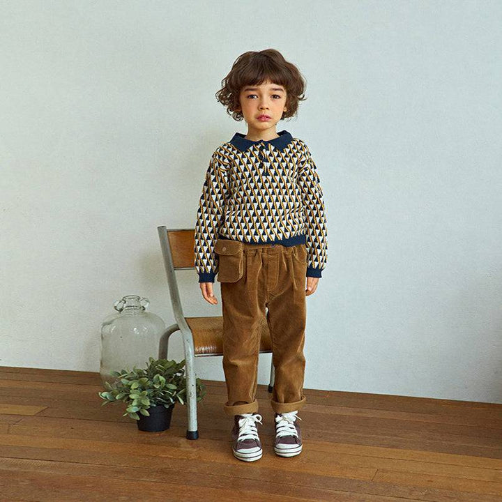 Triangle Pattern Collared Knit Shirt-Knit Sweater - Kids-ToTo Heros-ToTo Heros l Premium Children&#x27;s Clothing