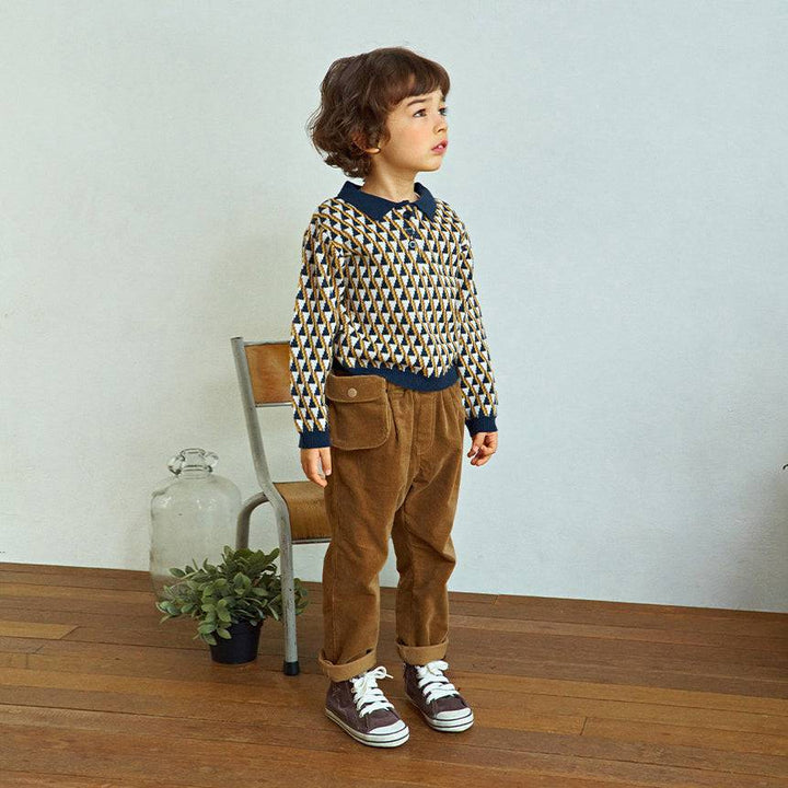 Triangle Pattern Collared Knit Shirt-Knit Sweater - Kids-ToTo Heros-ToTo Heros l Premium Children&#x27;s Clothing