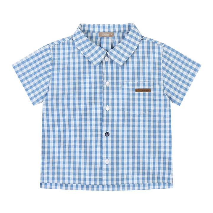 Troy Checkered Summer Vacation Short Sleeve Collared Shirt-Button Down Shirt - Kids-ToTo Heros-Blue-XXS-