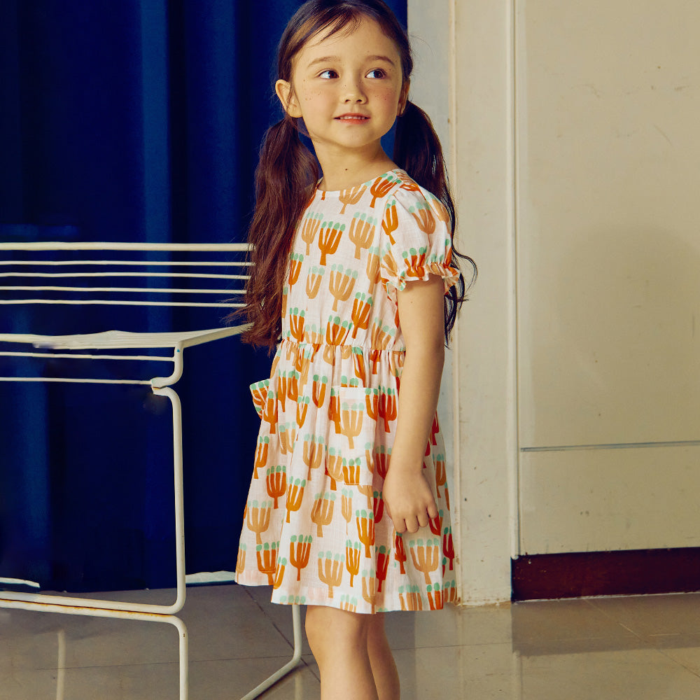 Willow Graphic Print Balloon-Sleeve Pocket Summer Dress-Dress - Kids-ToTo Heros-