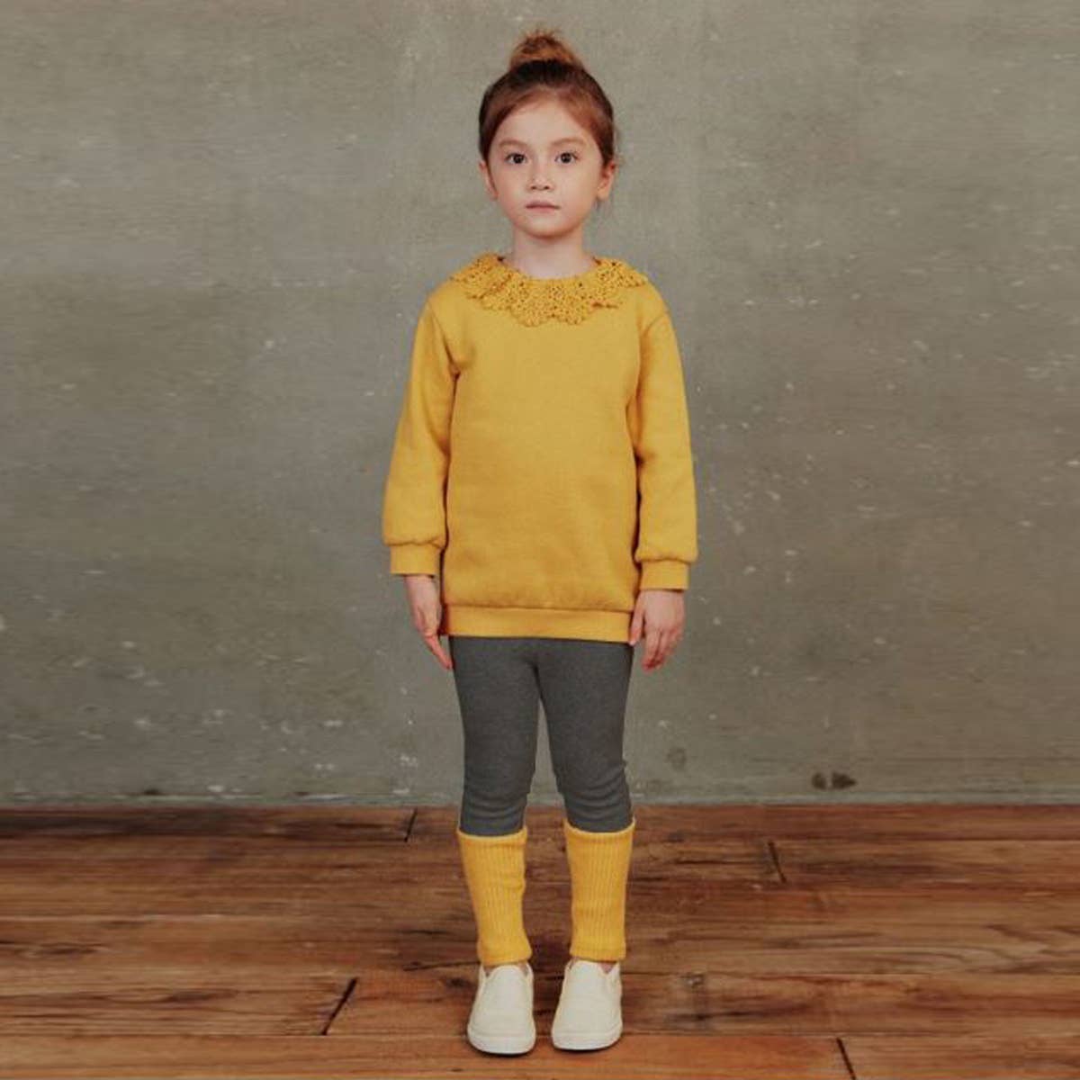 Warm Leggings with Color Block Hem - Ivory - ToTo Heros l Premium Children's Clothing