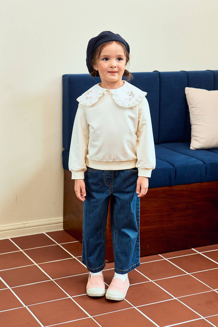 Chloe Embroidery Collared Sweatshirt - ToTo Heros l Premium Children's Clothing