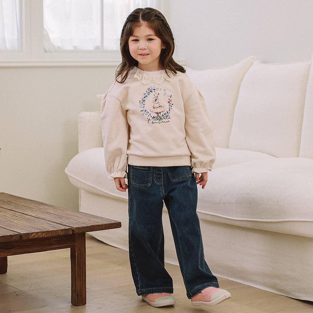 Lisa Semi Wide Leg Fleeced Denim Pants - ToTo Heros l Premium Children's Clothing