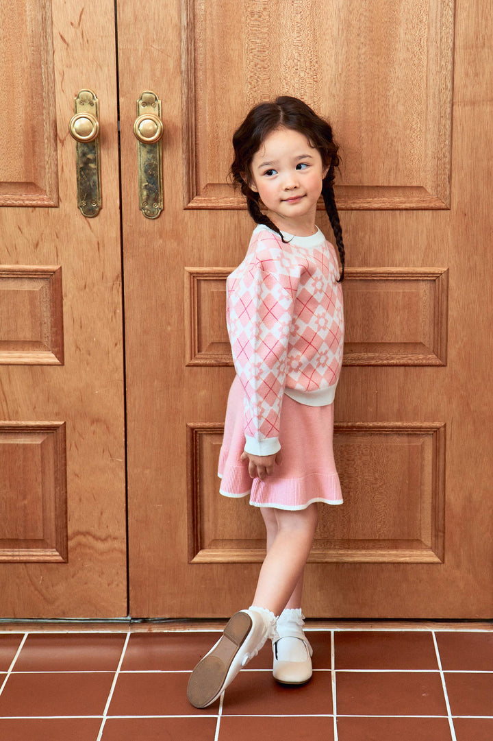 Argyle Pattern Puff Sleeve Knit Sweater & Skirt Set - ToTo Heros l Premium Children's Clothing