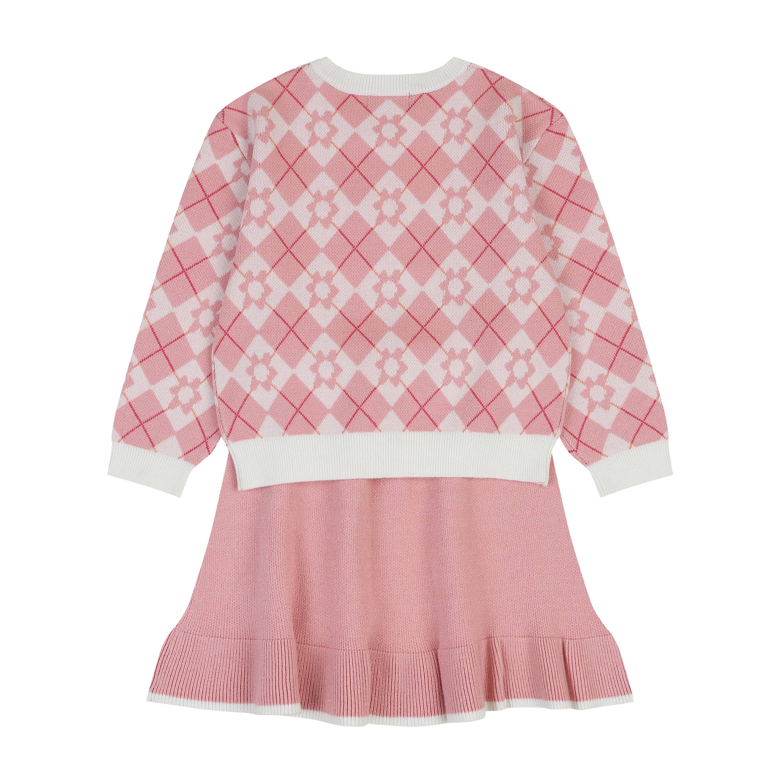 Argyle Pattern Puff Sleeve Knit Sweater & Skirt Set - ToTo Heros l Premium Children's Clothing