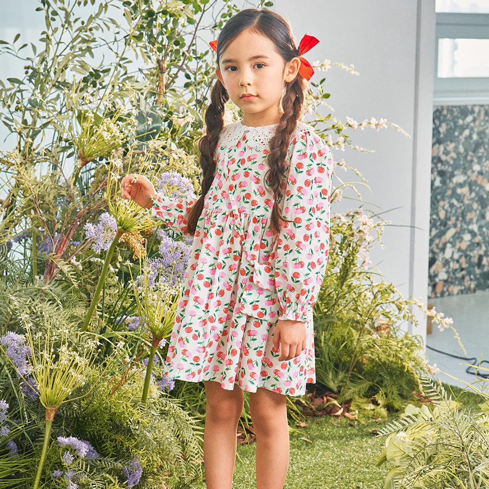 Cherry Print Lace Collar Dress with Mini Bag-Dress - Kids-ToTo Heros-ToTo Heros Premium Children's Clothing