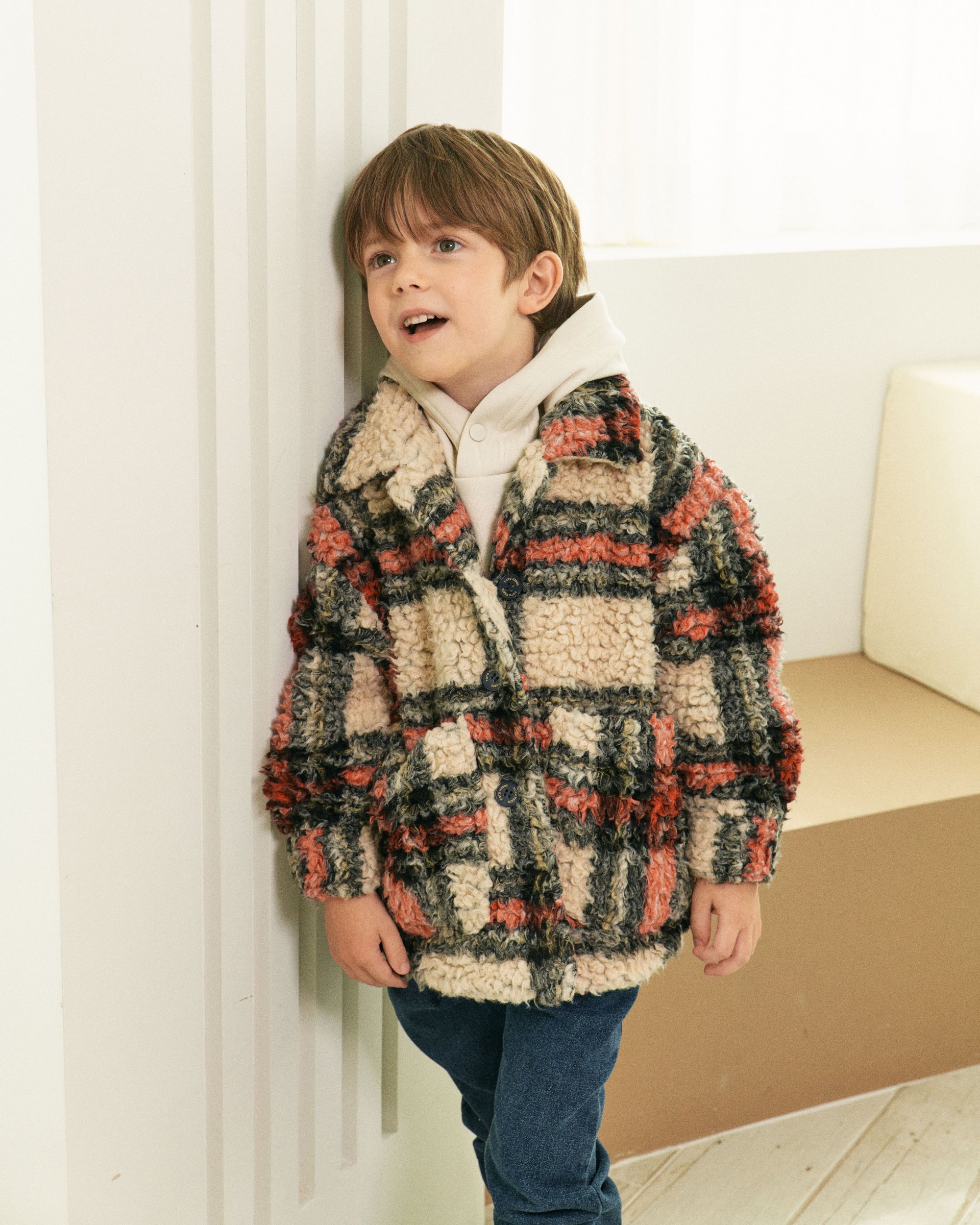 Chris Plaid Shaggy Faux Fur Jacket