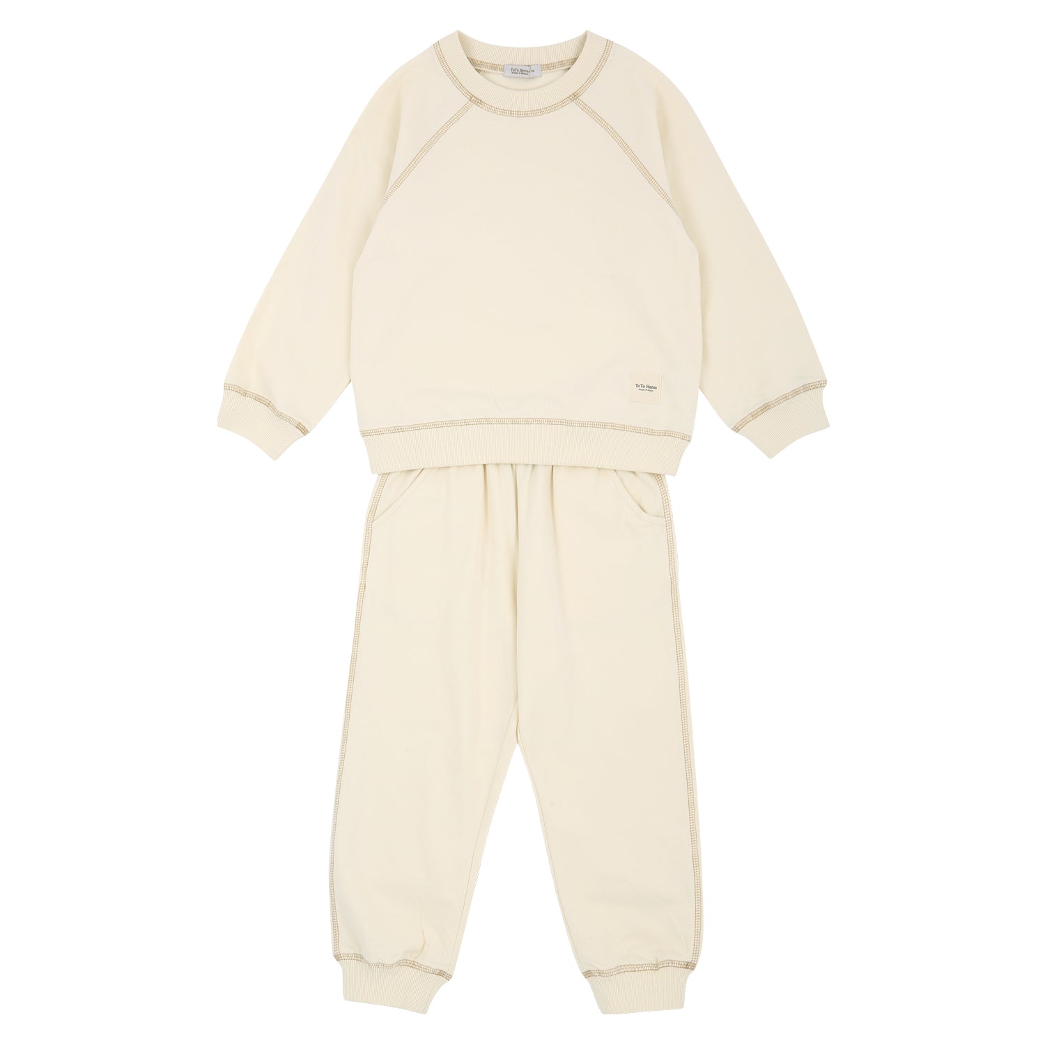 Contrast Stitch Lightweight Sweatshirt & Sweatpants Set-Top & Pant Set - Kids-ToTo Heros-Cream-ToTo Heros Premium Children's Clothing
