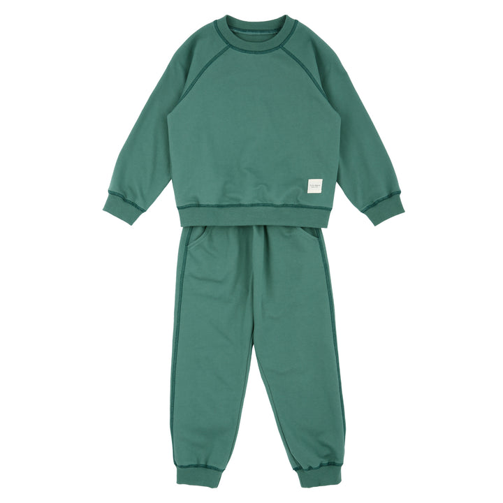 Contrast Stitch Lightweight Sweatshirt & Sweatpants Set-Top & Pant Set - Kids-ToTo Heros-Green-ToTo Heros Premium Children's Clothing