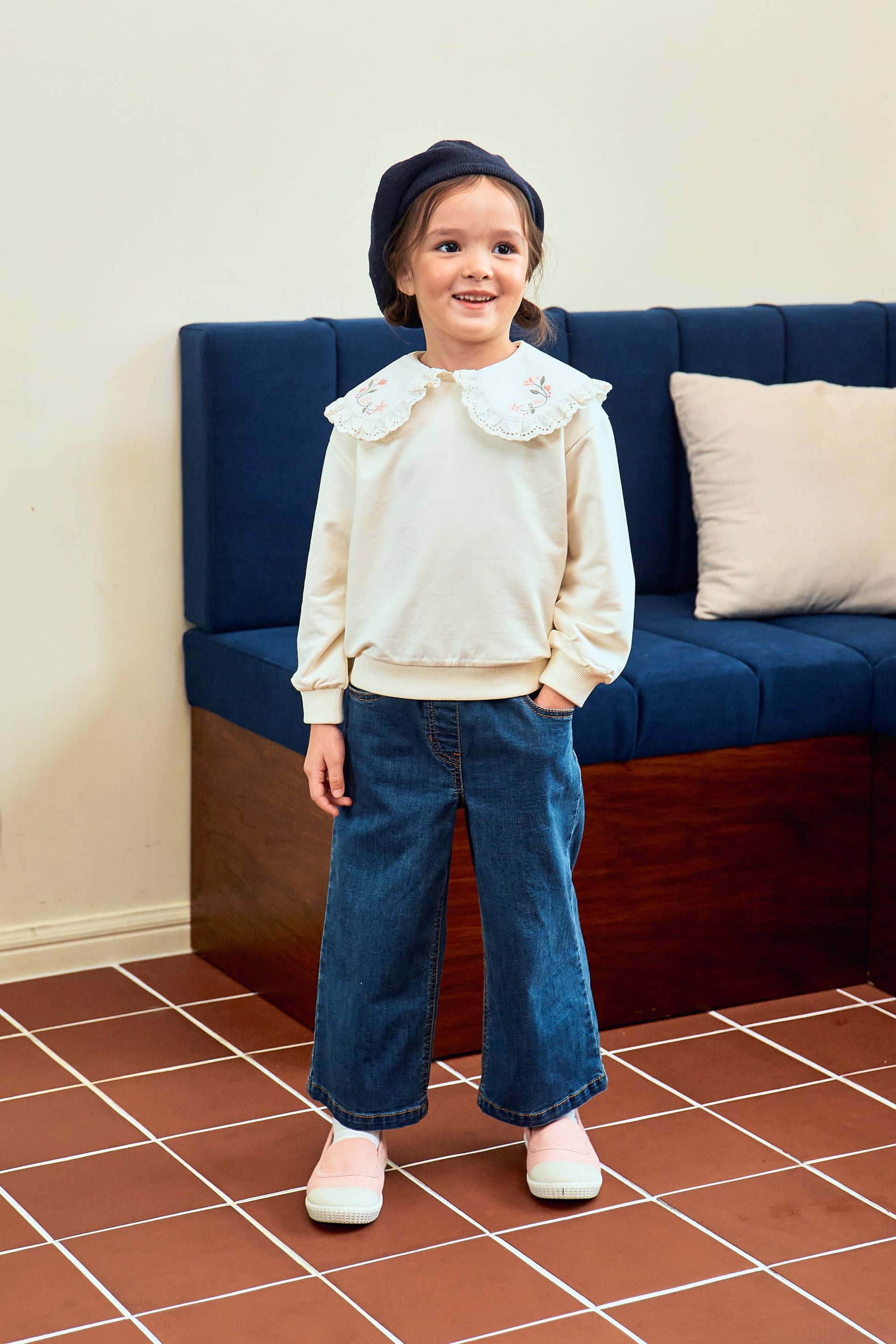 Mona Dark Wash Wide Leg Pull-On Denim Pants - ToTo Heros l Premium Children's Clothing