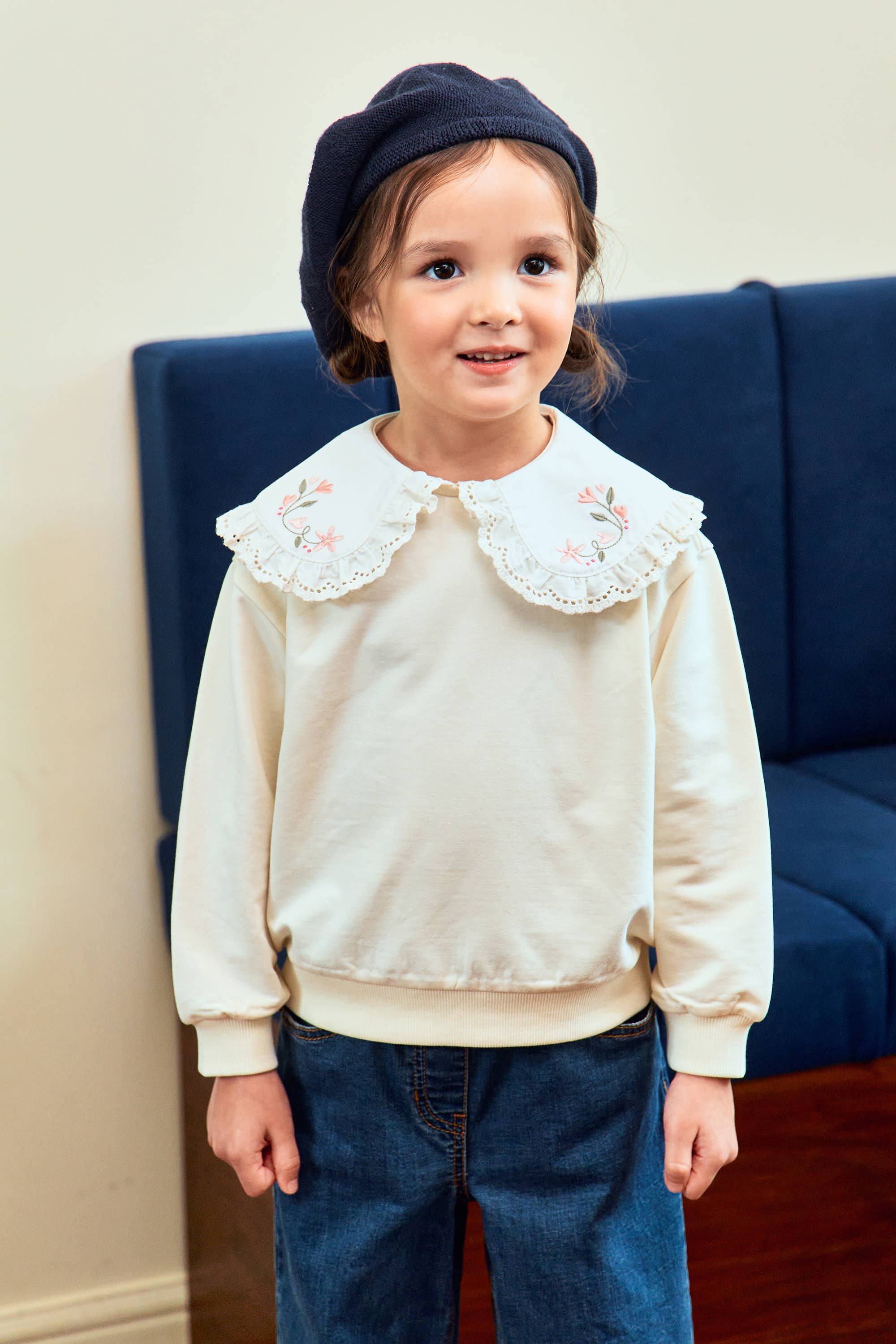 Chloe Embroidery Collared Sweatshirt - ToTo Heros l Premium Children's Clothing