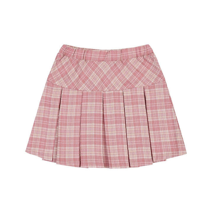 Sofia Round Collared Sweatshirt & Checkered Pattern Skirt Set - ToTo Heros l Premium Children's Clothing