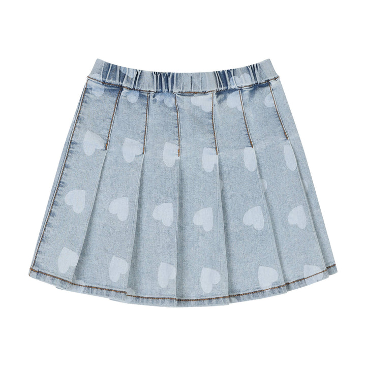 Pleated Heart Print Denim Skirt - ToTo Heros l Premium Children's Clothing