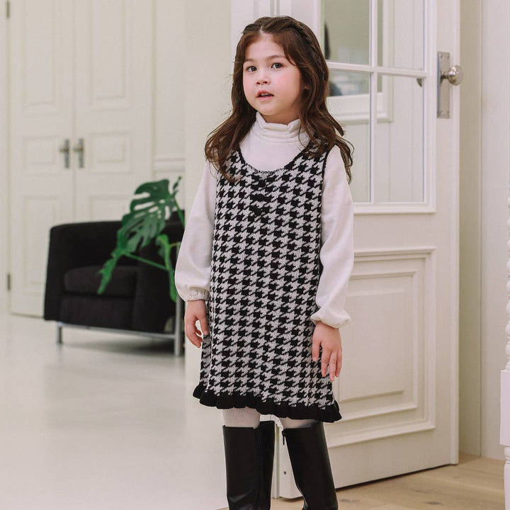 Brianna Houndstooth Wool Blend Knit Dress - ToTo Heros l Premium Children's Clothing