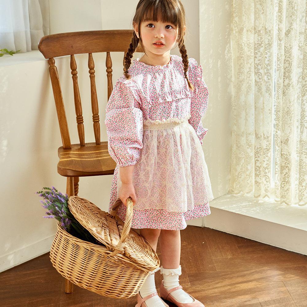 Floral Print Lace Apron Dress-Dress - Kids-ToTo Heros-ToTo Heros Premium Children's Clothing