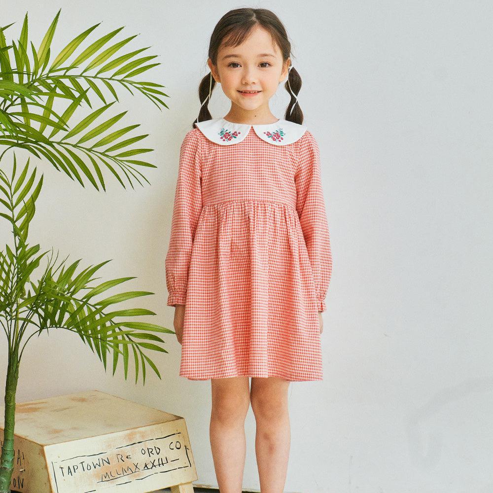 Jane Embroidery Collar Checkered Dress-Dress - Kids-ToTo Heros-ToTo Heros Premium Children's Clothing