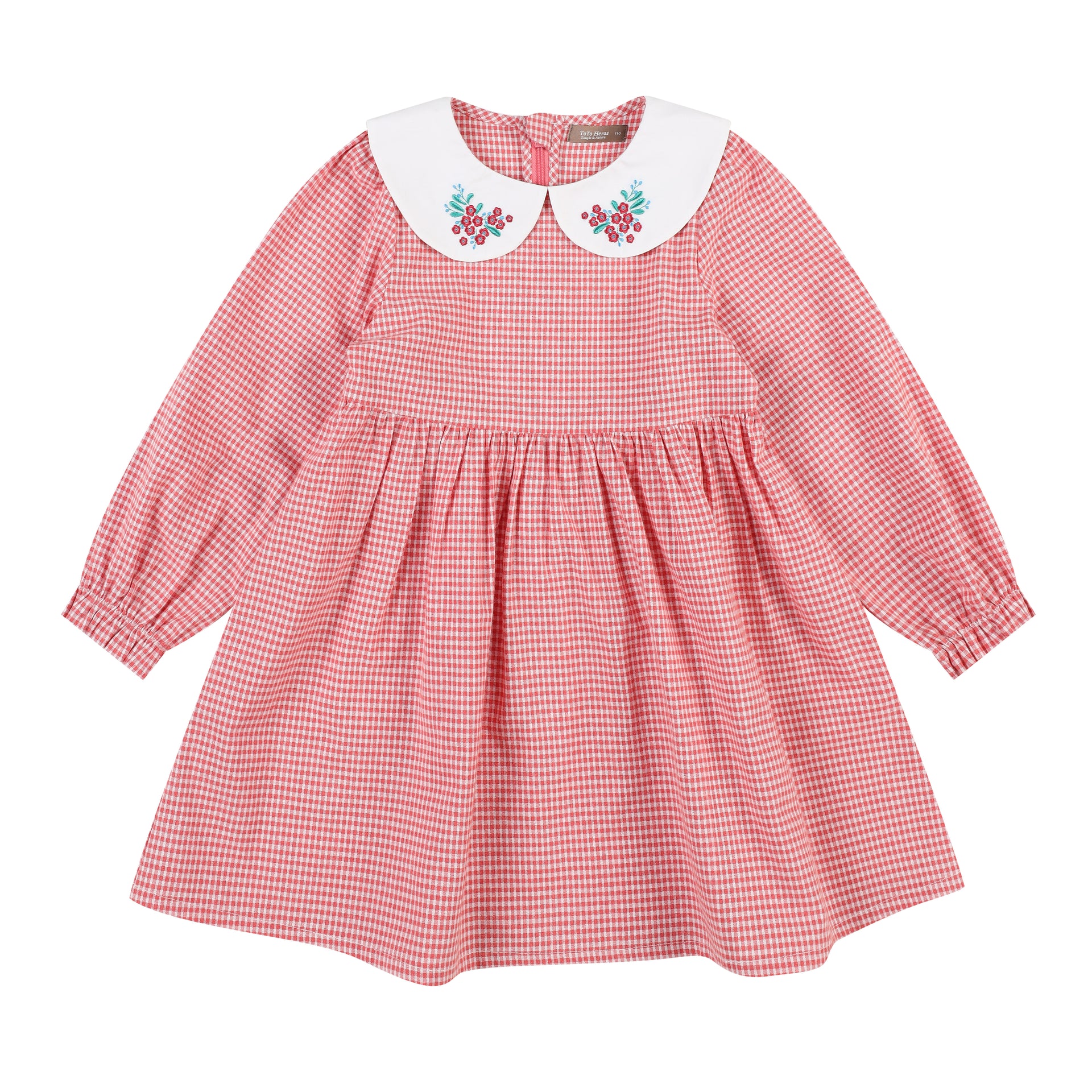 Jane Embroidery Collar Checkered Dress-Dress - Kids-ToTo Heros-ToTo Heros Premium Children's Clothing