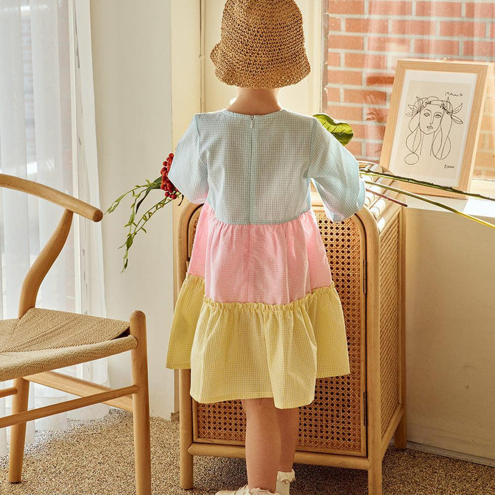Julie Checkered Color Block Button Dress-Dress - Kids-ToTo Heros-ToTo Heros Premium Children's Clothing