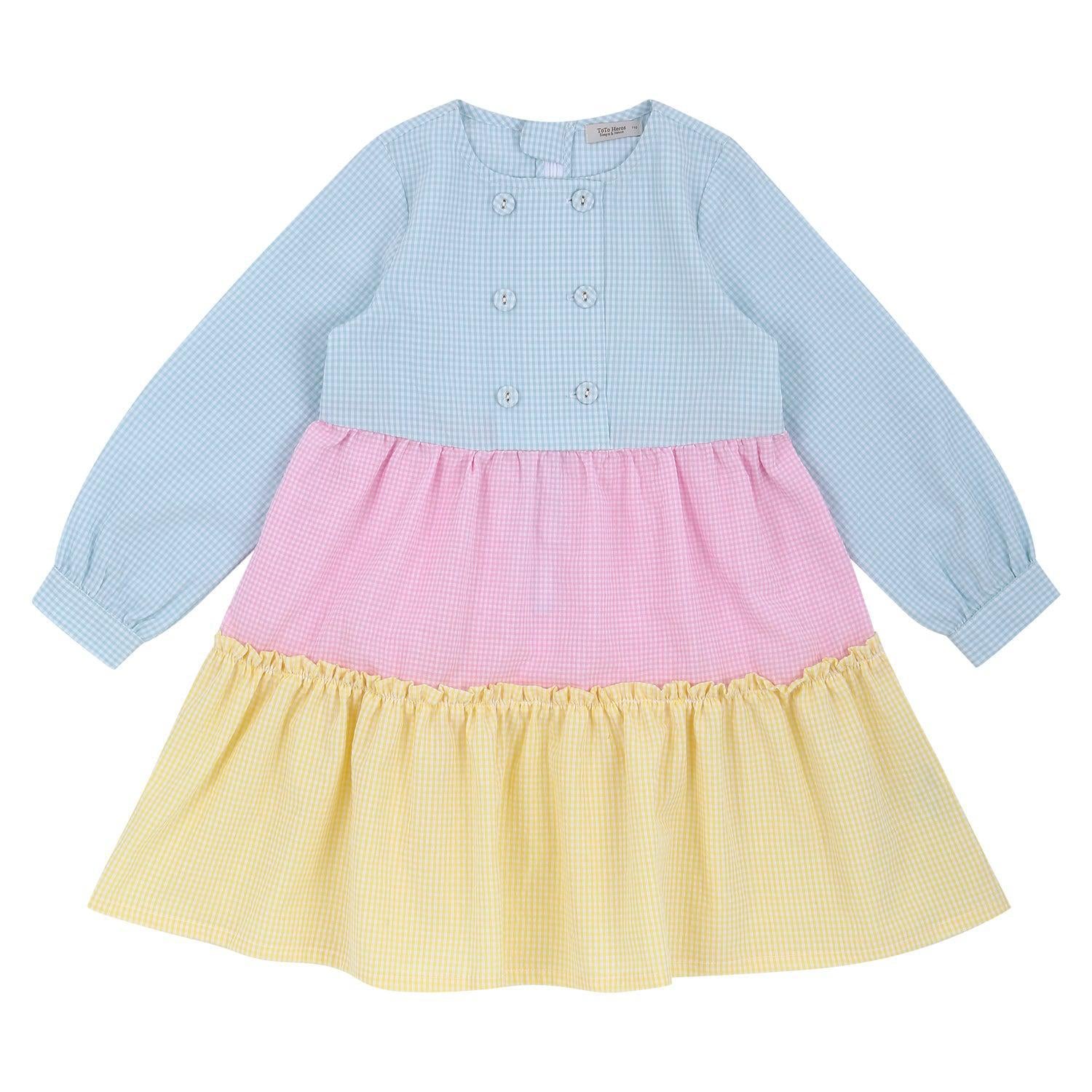 Julie Checkered Color Block Button Dress-Dress - Kids-ToTo Heros-ToTo Heros Premium Children's Clothing