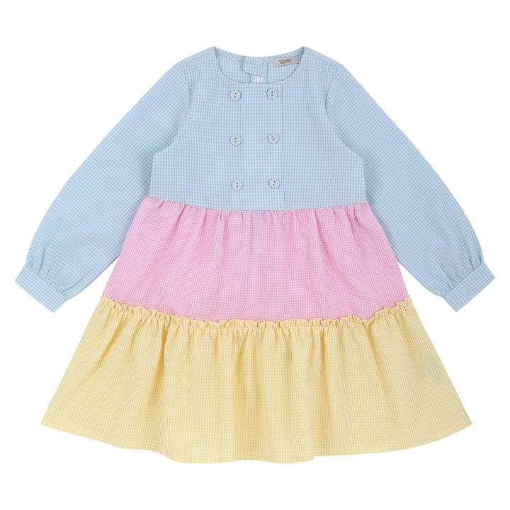 Julie Checkered Color Block Button Dress-Dress - Kids-ToTo Heros-ToTo Heros Premium Children's Clothing