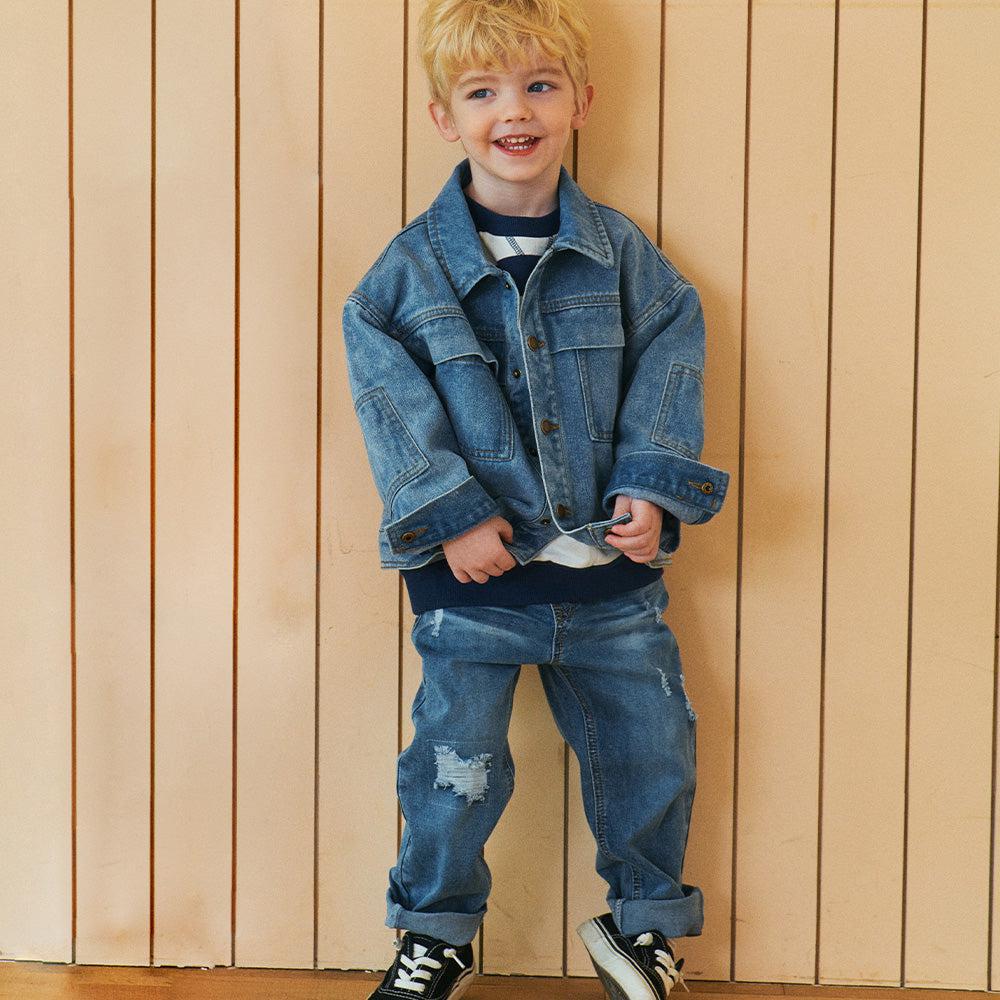 Kade Distressed Straight Denim Pants-Jeans - Kids-ToTo Heros-ToTo Heros Premium Children's Clothing