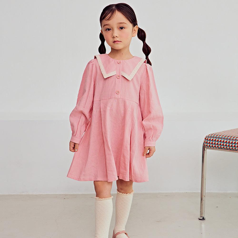 Riya Pointy Collar Linen Blend Dress-Dress - Kids-ToTo Heros-ToTo Heros Premium Children's Clothing