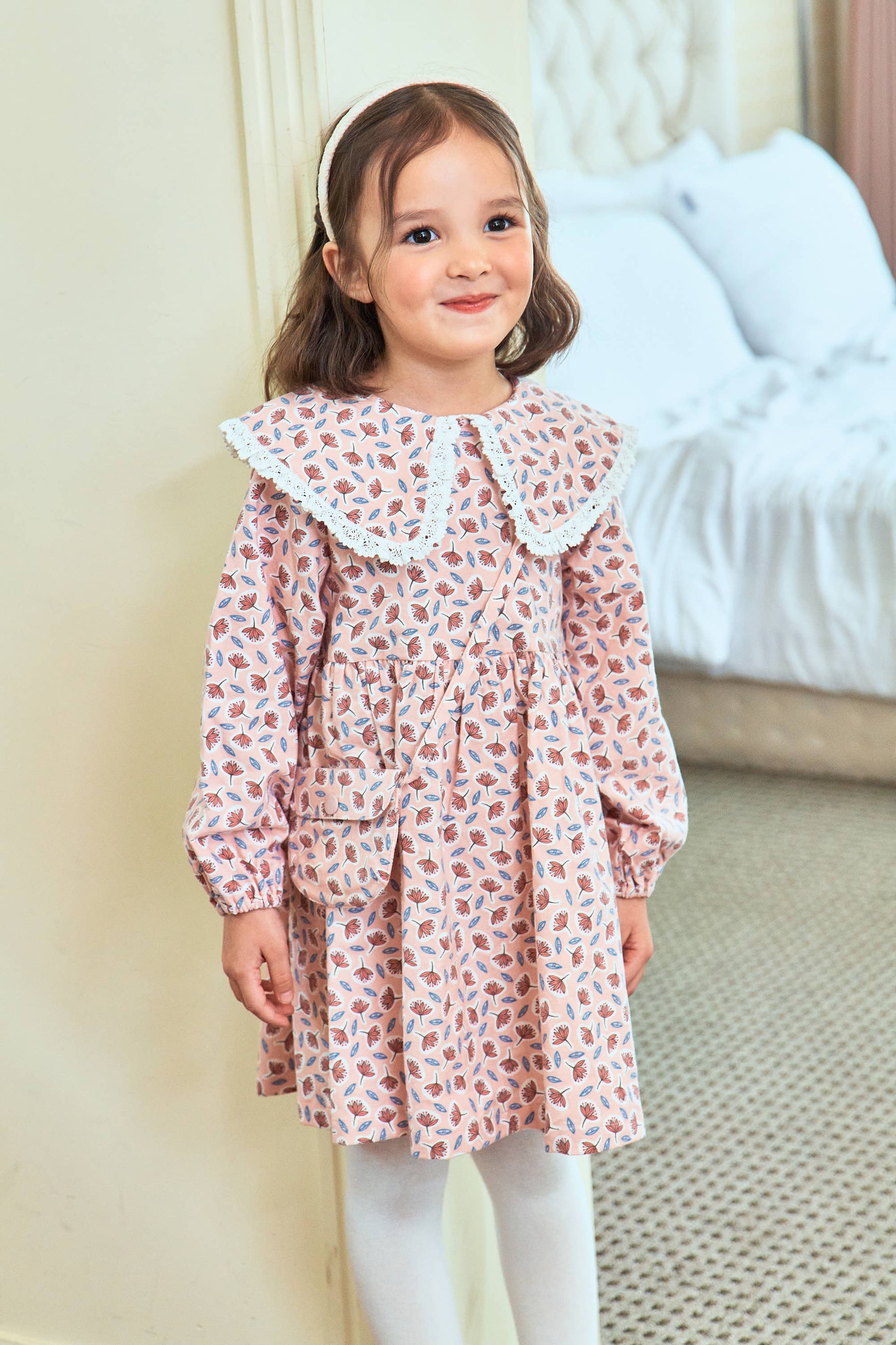Jennie Wide Collared Leafy Print Dress with Mini Bag - ToTo Heros l Premium Children's Clothing
