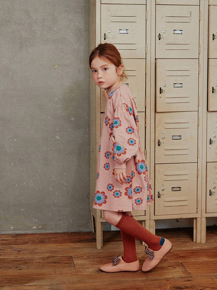 Oversized Floral Print Dress with Waistband - ToTo Heros l Premium Children's Clothing
