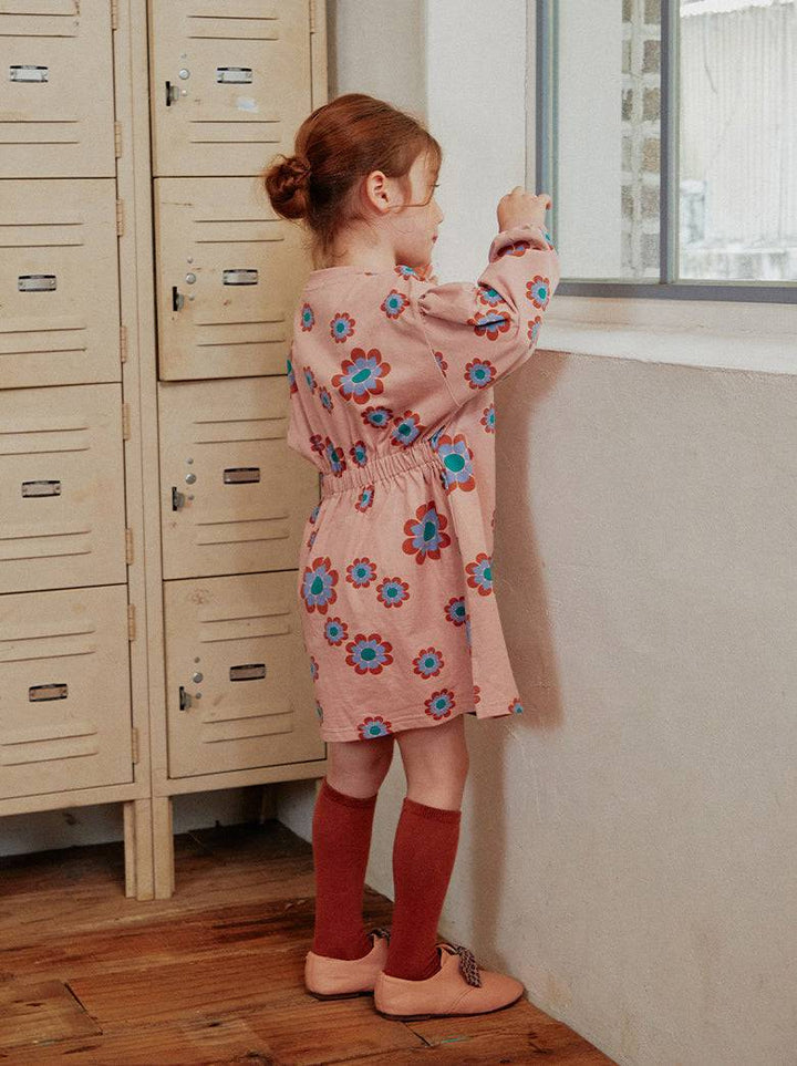 Oversized Floral Print Dress with Waistband - ToTo Heros l Premium Children's Clothing