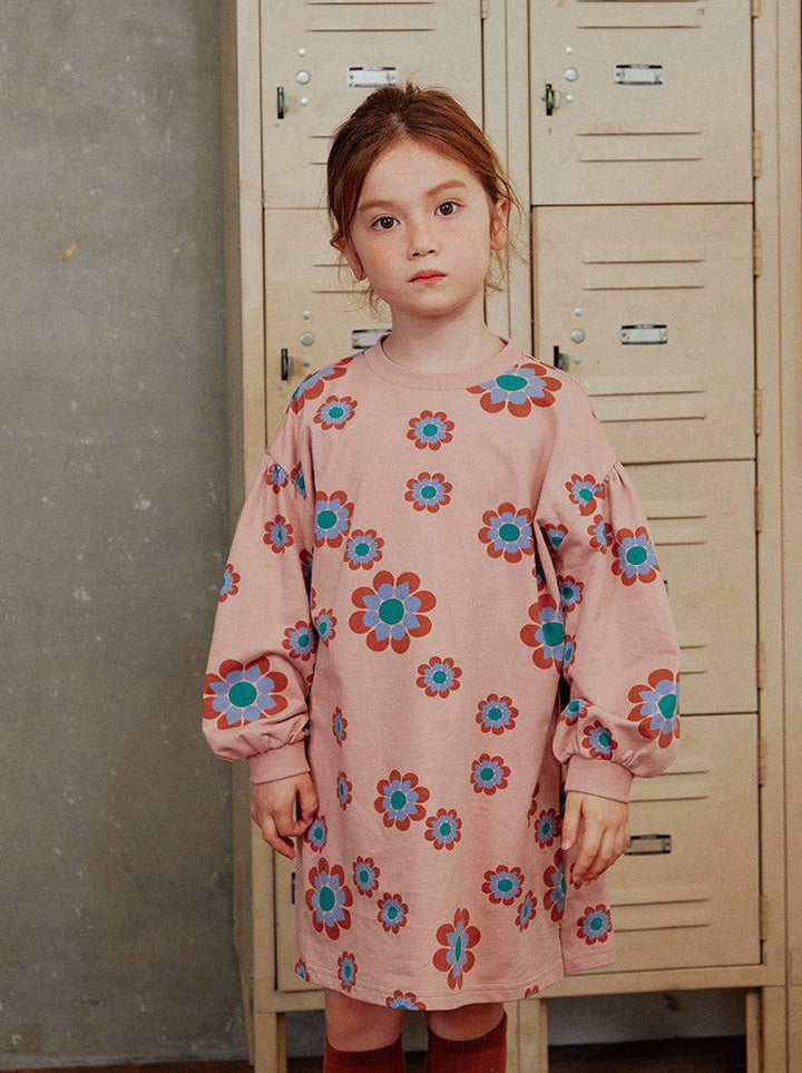 Oversized Floral Print Dress with Waistband - ToTo Heros l Premium Children's Clothing