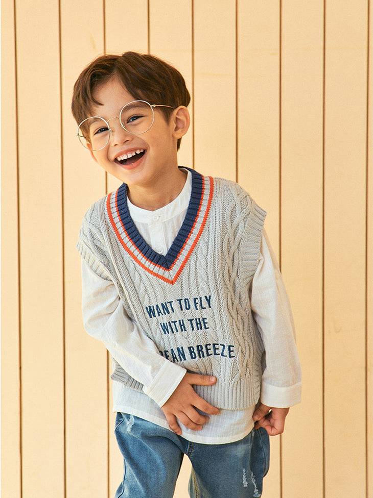 Enzo Side Slit Lettering Knit Vest - ToTo Heros l Premium Children's Clothing