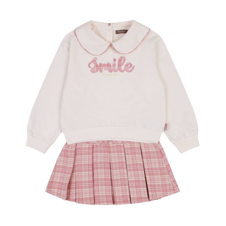 Sofia Round Collared Sweatshirt & Checkered Pattern Skirt Set - ToTo Heros l Premium Children's Clothing
